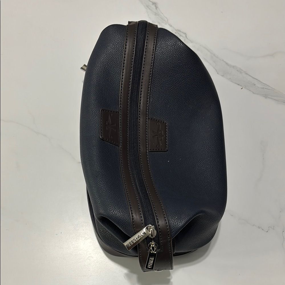 Men's Navy and Brown Leather Bag